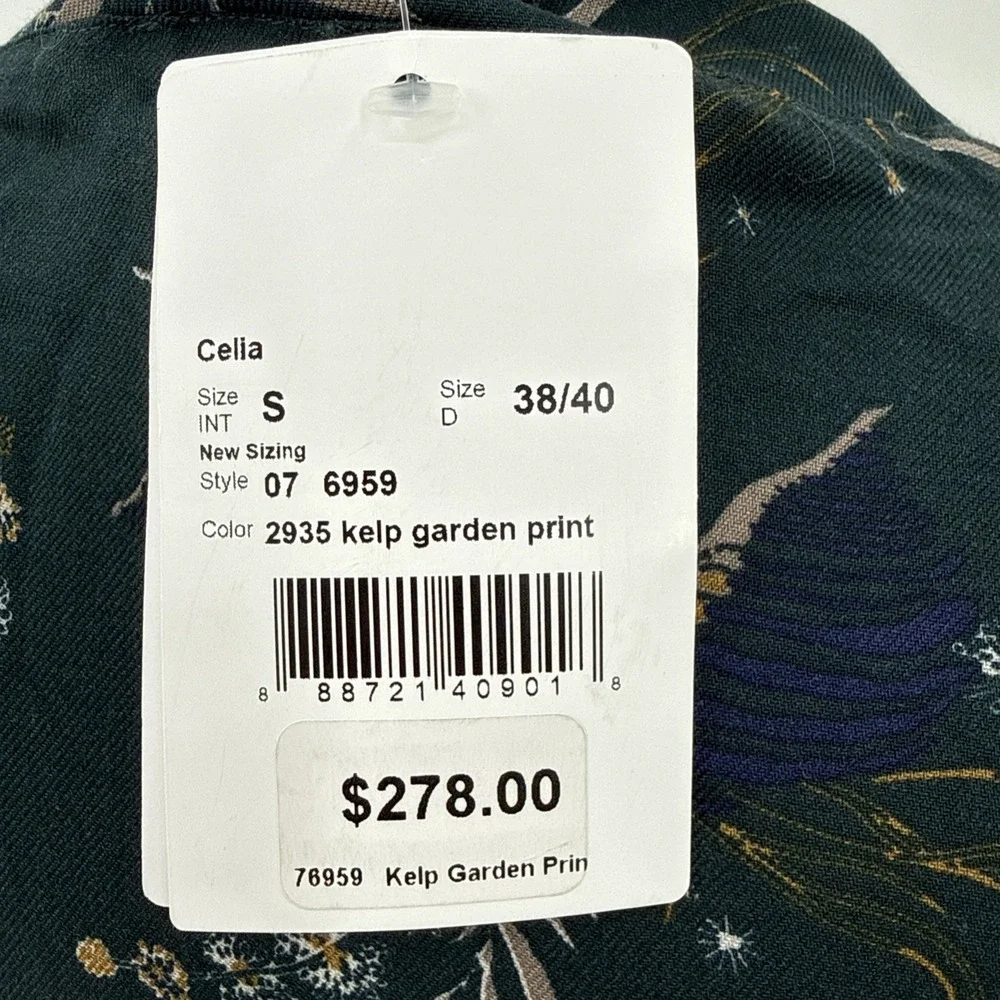 Hanro Womens Green Kelp Garden Print Long Robe Size Small Designer Luxury NWT